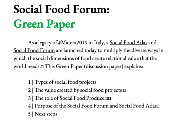 Social Food Forum Green Paper